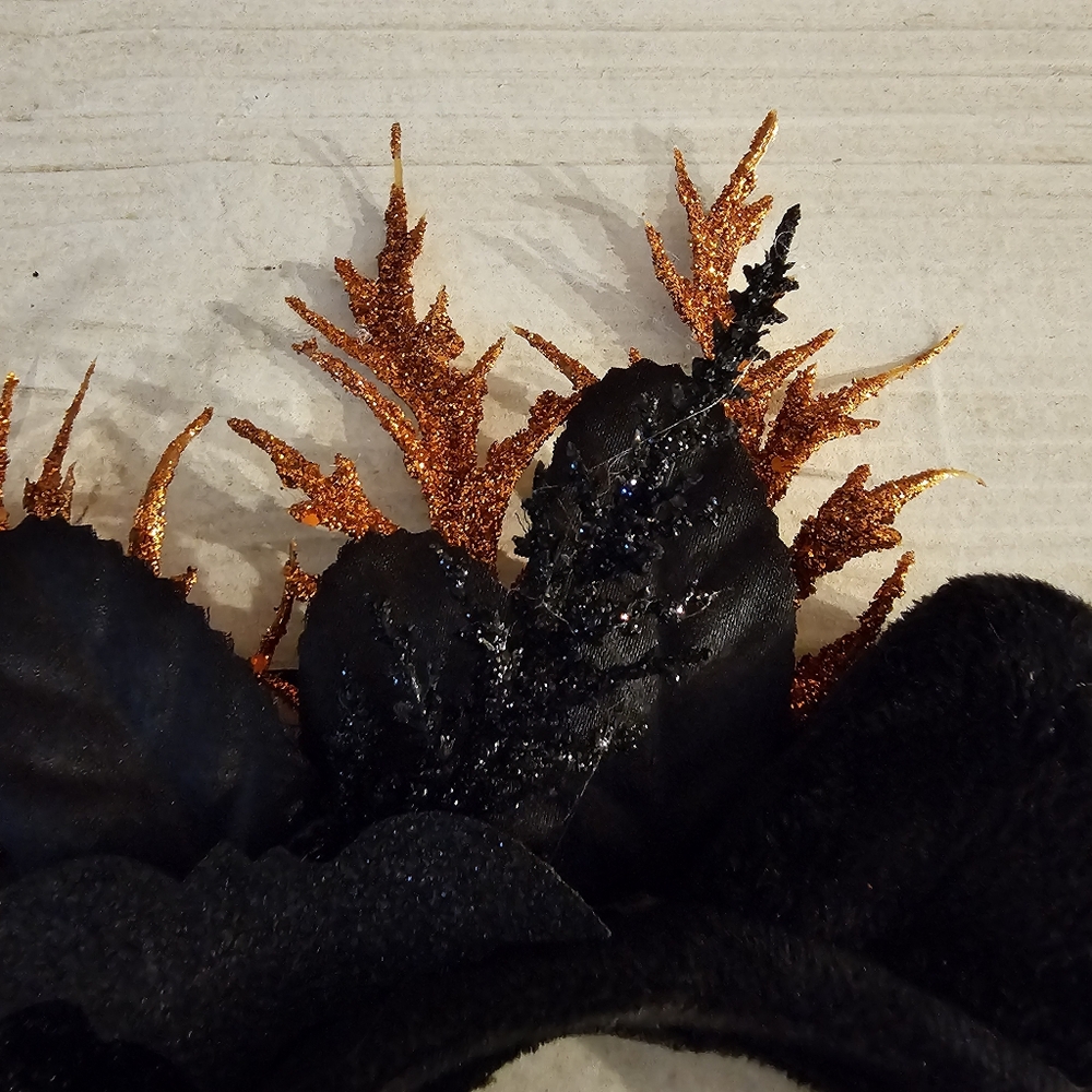 Hand decorated Halloween cat ear head band in black & orange - Picture 3 of 6